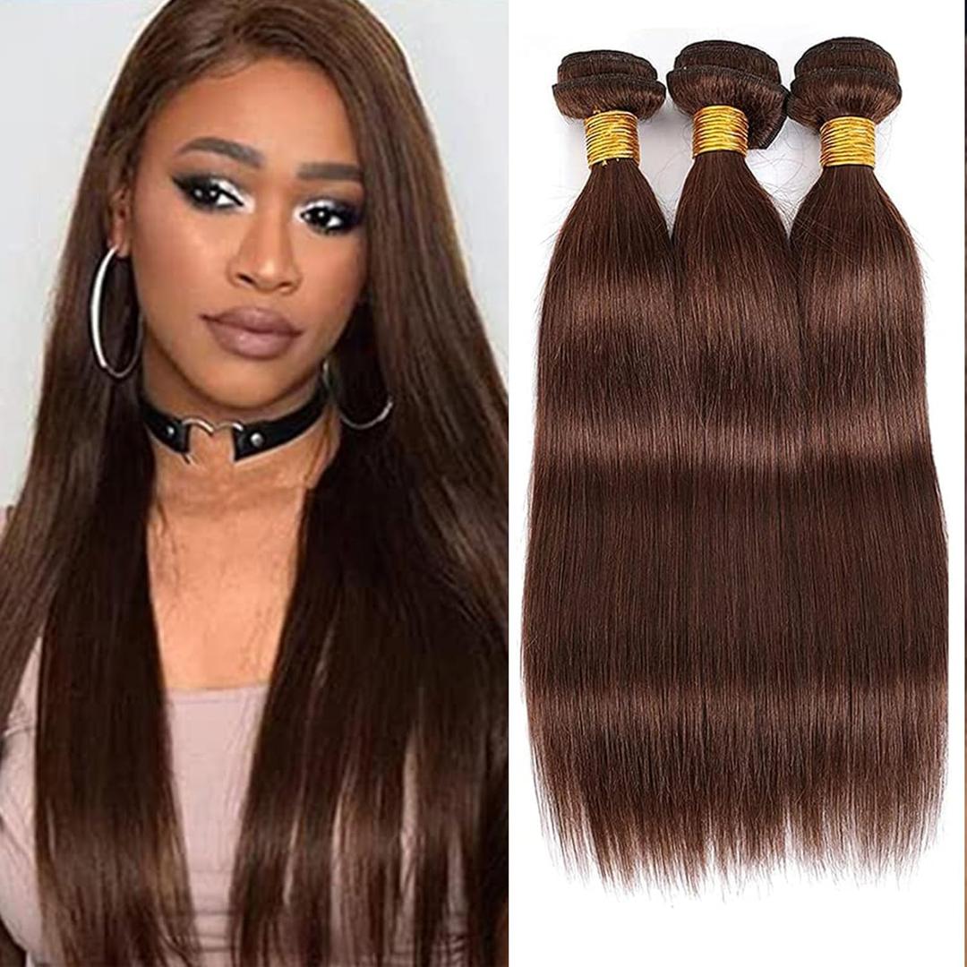 Bundles Human Hair 18 20 22 Inch Straight Dark Brown Color 4 Chocolate Brown Human Hair Bundles 11A Unprocessed Brazilian Virgin Hair Quick Weave for Black Women