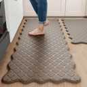 Arenarug Upgrade Scalloped Embossed Kitchen Mats for Floor 2PCS Cushioned Anti Fatigue Waterproof Foam Kitchen Rugs Non Slip Washable Comfort Standing Mat for Office Sink Laundry, Brown (17.3"x30"+17.3"x47", Basic Solid- Brown)