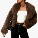Tankaneo Womens Faux Fur Jacket Cropped Winter Fall Shaggy Coats Long Sleeve Fluffy Short Coat Fuzzy Outerwear, M