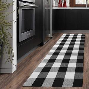 Buffalo Check Runner Rug (24 x 71 Inches),Hand-Woven Buffalo Plaid Runner Rugs, Black and White Checkered Outdoor Rugs for Kitchen/Living Room/Bathroom/Laundry Room