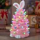 Light up Easter Bunny Decor Glowing Tree, Cute Ceramic Easter Tree Bunny Decorations for The Home Indoor Bedroom Office Decor Tabletop,Night Light for Kids Gifts (Pink)