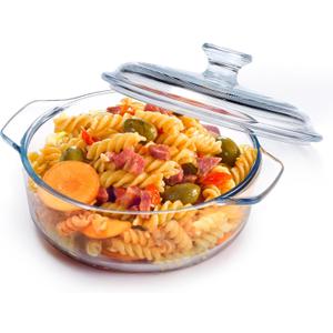 NUTRIUPS Mini Glass Casserole Dish with Lid Oven Safe Round Casserole Dish 6"" Glass Baking Dish With Lid Small Casserole Cookware (28.7oz), clear