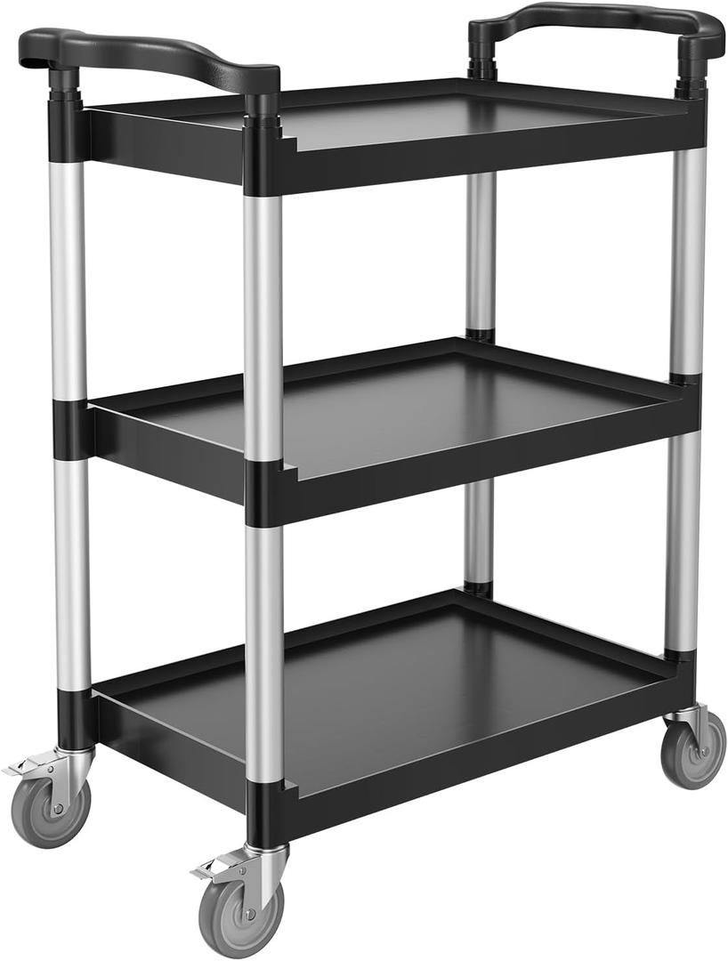VEVOR Utility Cart, 300 lbs Load Capacity, 3-Tier Utility Plastic Cart with 360 Swivel Wheels (2 with Brakes), 24.4 x 16.1-inch Food Service Cart for Warehouse, Office, Home, Restaurant, Kitchen