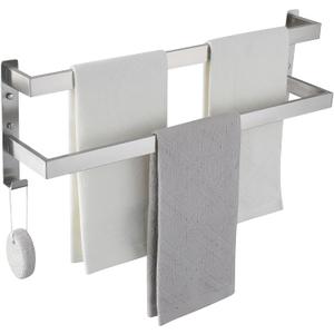 Double Towel Bar Towel Racks for Bathroom, Bath Towel Holders Wall Mount, Stainless Steel Towels Shelves Towel Rail, 2-Tiers (Brushed Nickel, 24 Inches)