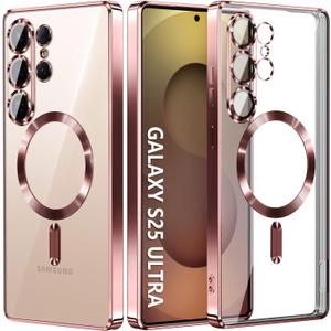 Compatible with Samsung Galaxy S25 Ultra CaseOnly.Magnetic Cover for S25 Ultra. Glossy Slim Thin Soft funda capa para for Galaxy S25 Ultra 6.9 inch.Compatible with MagSafe (Rose Gold)