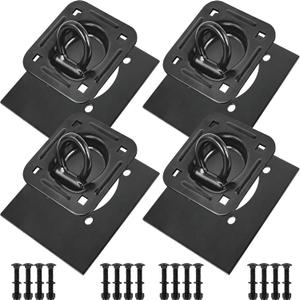 Recessed D Ring Tie Down Anchors 4 Pack (6,000 Lbs), Heavy Duty Trailer Floor Tie Downs and Anchor Points for Securing Cargo, Equipment, ATV, UTV, Truck Black