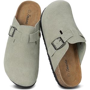 Cork Footbed Suede Clogs for Women - Memory Foam Orthopedic House Shoes with Arch Support Size 11