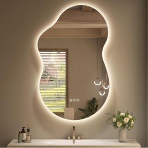 SMIROR Irregular Backlit Bathroom Mirror with Lights 20 x 32, Asymmetrical Cloud Led Lighted Vanity Mirror for Wall, Anit-Fog, Dimmable, Memory Function (Horizontal/Vertical)