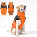 Dog's Winter Jacket Harness Integrated Dog Coat for Winter, Snowproof and Waterproof, Fleece-Lined Turtleneck, Reflective Dot Design Orange, X-Large