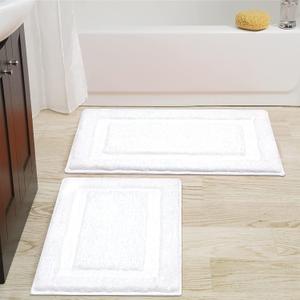 SHACOS Bathroom Rugs Sets of 2 Piece 32x20 inch, Absorbent White Bath Mats for Bathroom Non Slip, Soft Washable Bath Rugs for Shower Tub Decor Accessories