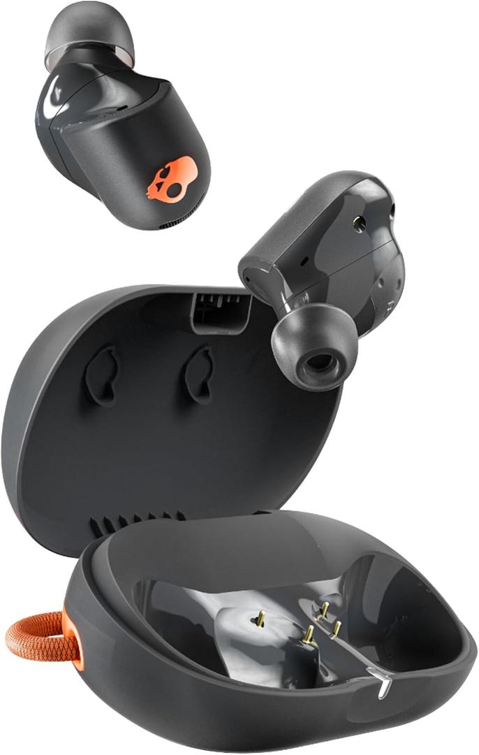 Skullcandy Sesh ANC Active Wireless Earbuds, Bluetooth Headphones, Noise Cancelling, Customizable Sound, 48 Hrs Battery, Stable Fit, Sweat and Waterproof, Microphone for iPhone Android - Black/Orange