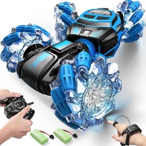 RC Cars for Boys Girls, 4WD Gesture Sensing Remote Control Car Kids Stunt Truck Toys, 2.4GHz Multiple Terrains Hand Controlled Vehicle Double Side Driving Chrismas Birthday Gift (Blue)