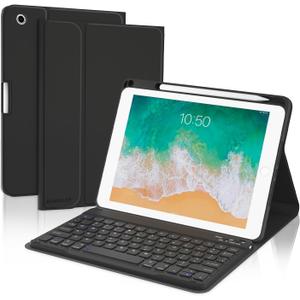 BOBOLEE Keyboard Case for iPad 9.7 inch 6th 2018, 5th Gen. 2017, Air 2 2014 Released, Wireless Detachable Keyboard, Thin Slim Folio Cover Shell with Pen Holder, Auto Sleep Wake, BL