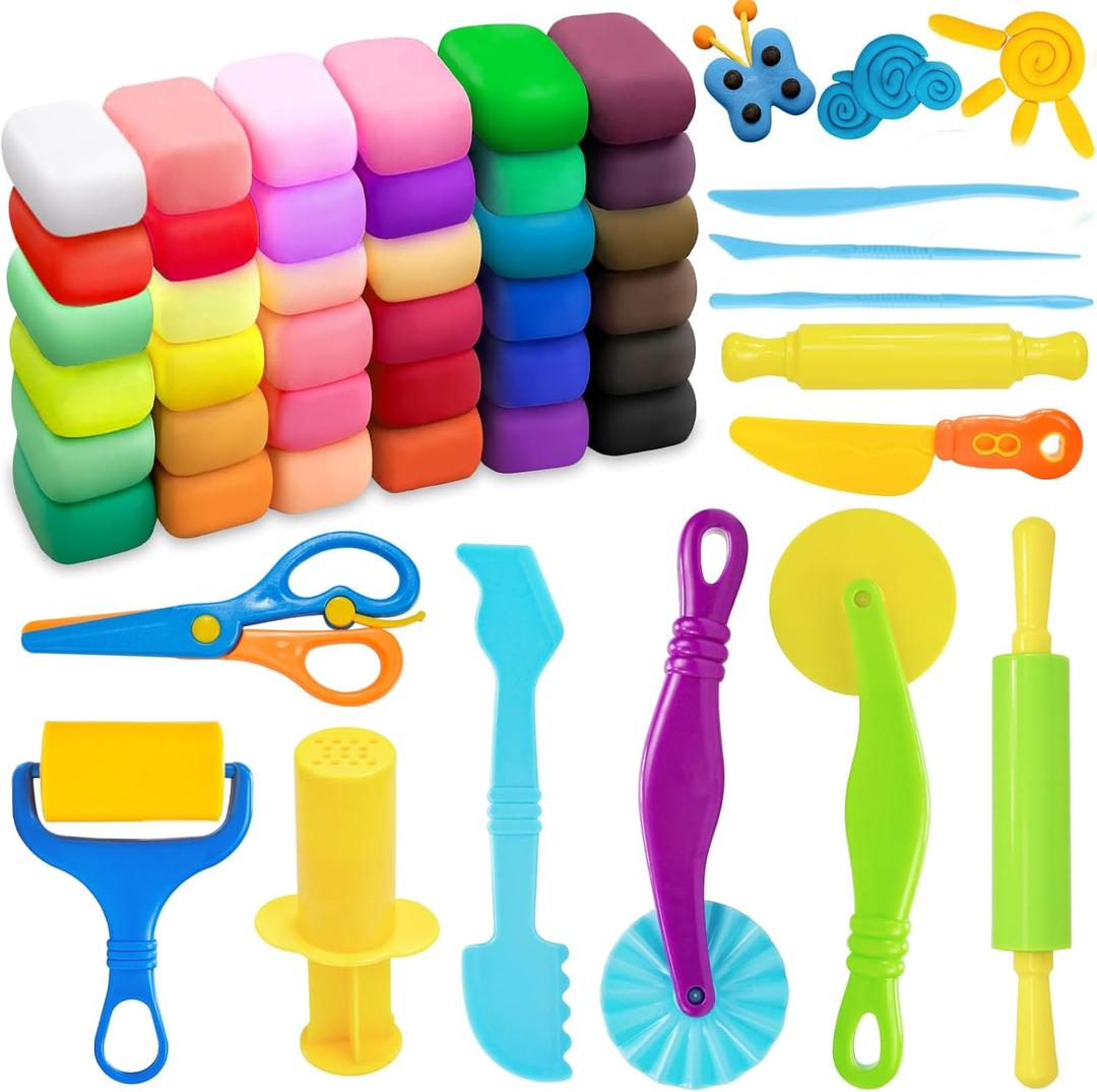 Air Dry Clay 48Pcs - 36 Colors Modeling Clays Kit with 12Pcs Dough Tools, Dough Accessories Includes Basic Dough Tools and DIY Molding Magic Clay for Boys,Girls,Kids Ages 4-8