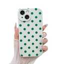 Skyseaco Compatible with iPhone 15 Case Cute Polka Dot Phone Case Soft Slim TPU Shockproof Phone Cover Full Camera Protection for Women Girls - Green
