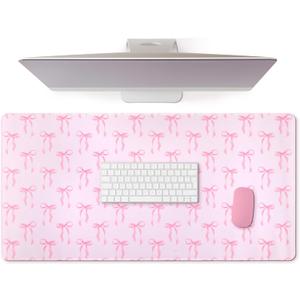 Large Pink Bows Mouse Pads Coquette Kawaii Mouse Pad 31.5 x 15.75 Inches Preppy Trendy Computer Desk Mat for Laptop with Non-Slip Rubber Base Mat Office Accessories Decor for Women