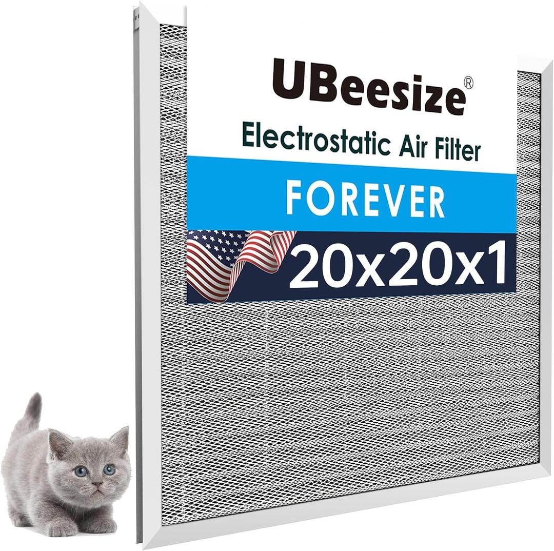 UBeesize 20x20x1 Reusable Air Filter - Washable, MERV 8,Permanent, Electrostatic - Lasts a Lifetime - Enjoy Fresher Air in Home and Office HVAC AC Furnace Systems (Actual Size: 19.75x19.75x0.82 Inch)