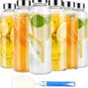 Clear Glass Bottles 18oz Reusable Glass Water Bottle | with Lids, 6pcs Set, with Stainless Steel Cap, 100% Leak Proof, Can be Used for Fruit Juice, Tea, Water