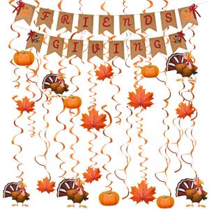JOYIN Friendsgiving Garland Party Decoration Set Including 2 Banner Hanging Garland, 6 Foil Swirls with Decorative Hanging Cutouts for Thanksgiving Holiday Decor