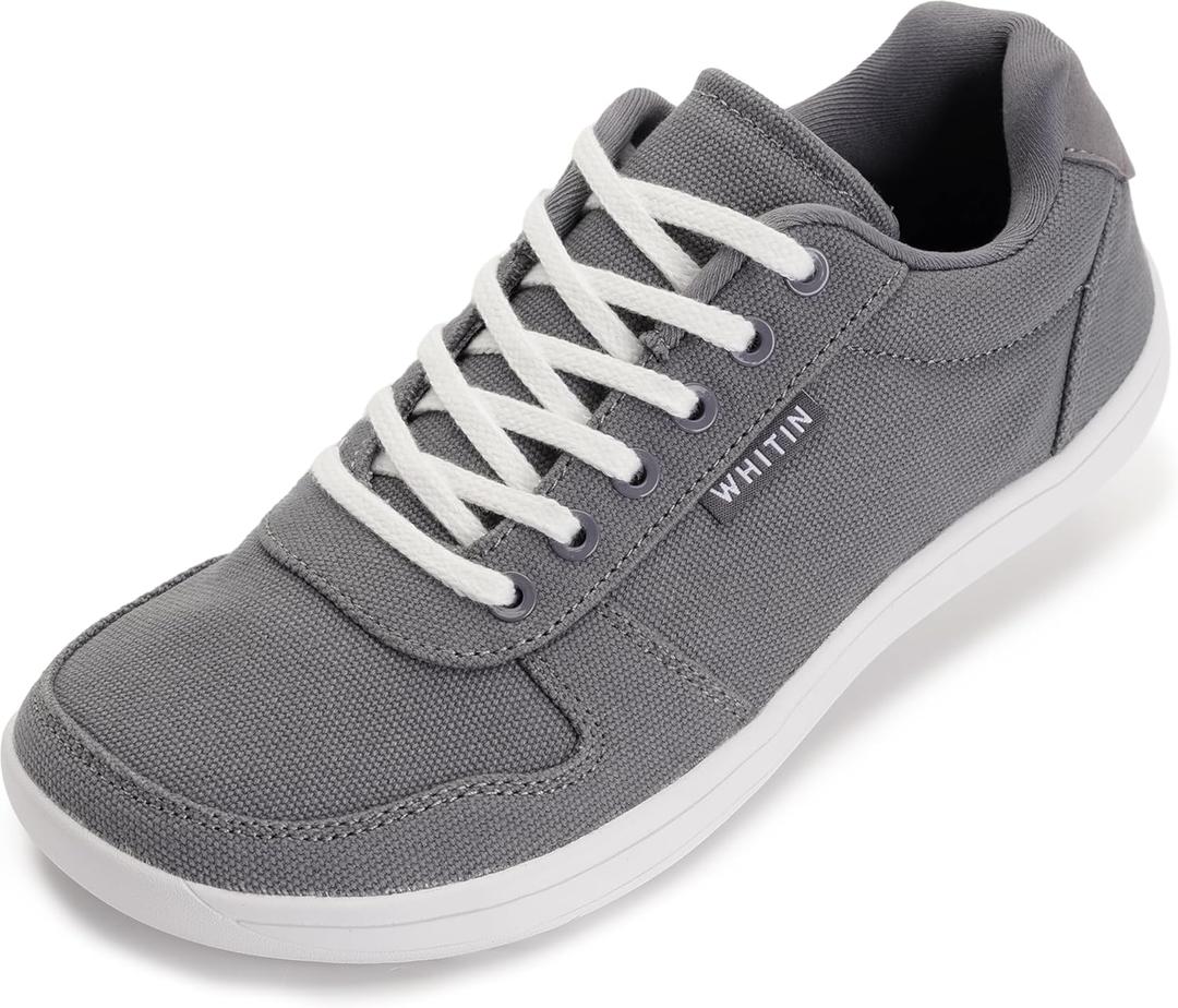 WHITIN Wide Toe Box Barefoot Sneakers for Women | Lightweight Canvas Minimalist Shoes (10.5, Grey White)