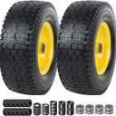AR-PRO (2-Pack) 13x5.00-6 Flat Free Tire and Wheel Assembly, Solid Lawn Mower Front Wheels with 3"-6" Centered Hub, 3/4" Bearing, Compatible with Riding Mowers & Garden Tractors