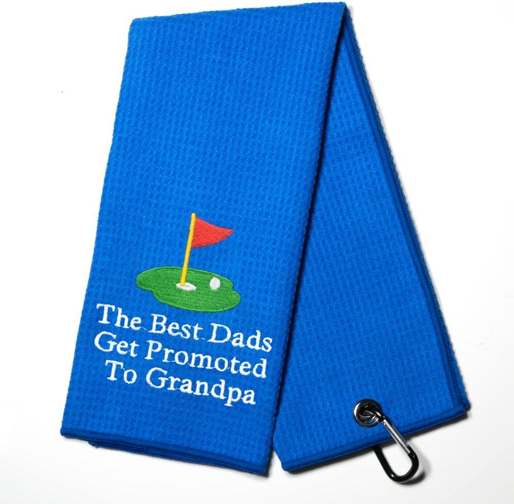 DYJYBMY The Best Dads Get Promoted to Grandpa Golf Towel with Clip Golf Ball Towel for Golf Course Exercise, Golf Gift for Men, Birthday Gifts for Golf Fan, Retired Gifts for Coworker