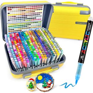Guangna 360 Acrylic Paint Markers, Brush Tip Acrylic Paint Pens, Quick-Drying Waterproof Ink, for Rock Painting Plastic Wood Canvas Glass Ceramic Metal Art Crafts Supplies Gift