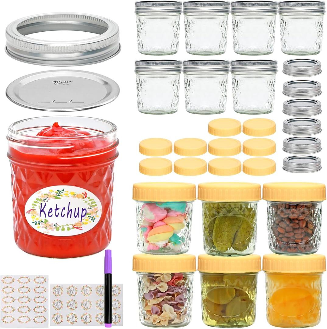 6 oz Glass Jars with Lids, 16 Pack Small Mason Jars 6 oz, Regular Mouth Small Glass Jar with Lids, Clear Canning Jar for Jelly, Jam, Honey, Wedding & Shower Favors
