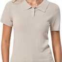 Verdusa Women's Old Money Button Down Collared Shirt Y2k Sweaters Elegant Knit Going Out Tops (Beige, XL)