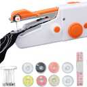 Handheld Sewing Machine Electric Sewing Mini Portable Sewing Machine Suitable for Beginners Sewing Clothes Family Travel DIY(Orange)