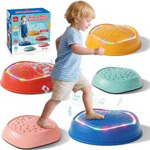Lehoo Castle Light Up Musical Stepping Stones for Kids, Non-Slip Toddler Stepping Stones for Autism, Outdoor Sensory Toys for Toddlers 1-3, Obstacle Course for Kids 3-5
