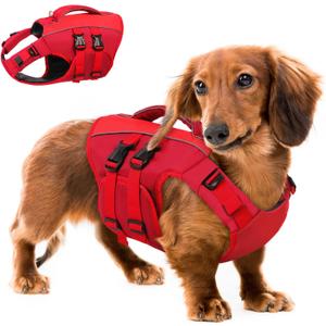 Queenmore Dog Life Jacket Medium,Dog Flotation Vest for Medium Dogs,Ripstop Dog Lifesaver with Rescue Handle,Dog Swimming Vest(Red,M)