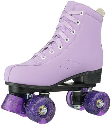 MEIGLQEA Roller Skates for Girls and Women, Cozy PU Leather Gradient Color Skates with Flash Wheels, Indoor Outdoor Skates for Beginner 32