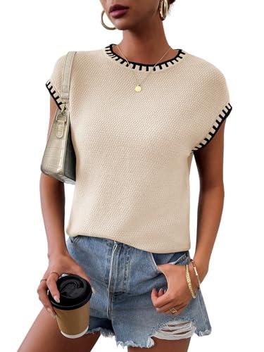 Women's Cap Sleeve Knit Sweater Tops Sleeveless Vest Summer Tops 2025 Sweaters Fashion Tank Tops Trendy T Shirts Fall Khaki Size S