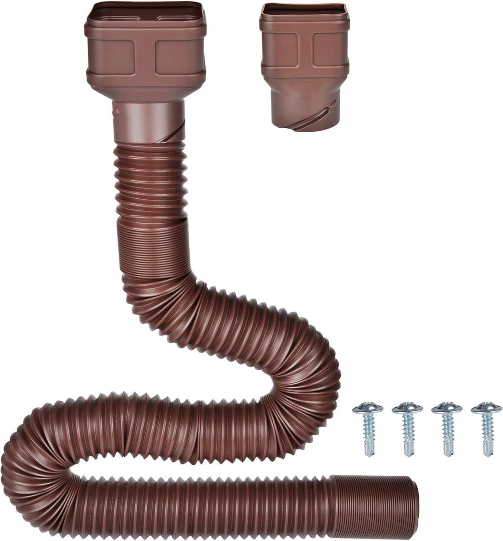 7ft Long Gutter Downspout Extensions, Outer Diameter 3" Downspout Extender for Rainwater Drainage, Flexible Drainage Pipe Suitable for 2"3" and 3"4" Downspout (Brown-1-Pack)