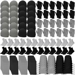 Liitrsh 120 Pcs Homeless Care Package Supplies Bulk Winter Beanie Hat Gloves Socks Scarves Polyester Drawstring Bags for Men(Black, Gray)