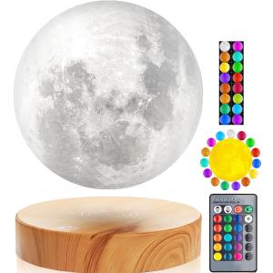 VGAzer Levitating Moon Lamp,Floating and Spinning in Air Freely with 3D Printing LED Moon Lamp Has 20 Modes for Unique Gifts,Room Decor,Night Light,Office Desk Toys (Wooden Base 16 Colors)