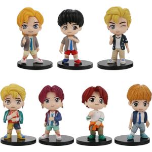 7pcs BTS Cake Toppers Character Set of Action Figures ToysBTS Mini Figurines Dolls Birthday Party Supplies Car Desktop BTS Birthday Decorations (A)