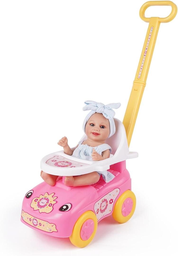 BABESIDE Doll Accessories Baby Doll Stroller for 12-15 Inch Small Dolls, Doll Carriage Doll Pram, Suitable for 12 13 14 15 Inch Dolls, Pink and Yellow (Doll Not Included