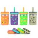 Sursip Toddler Stainless Steel Cups with Lids and Straws, Spill Resistant Sippy Cups Kids Tumbler with Silicone Straws for Smoothie, Drinking, Snacks, BPA-Free, Dishwasher Safe - 15 oz (4 Packs)