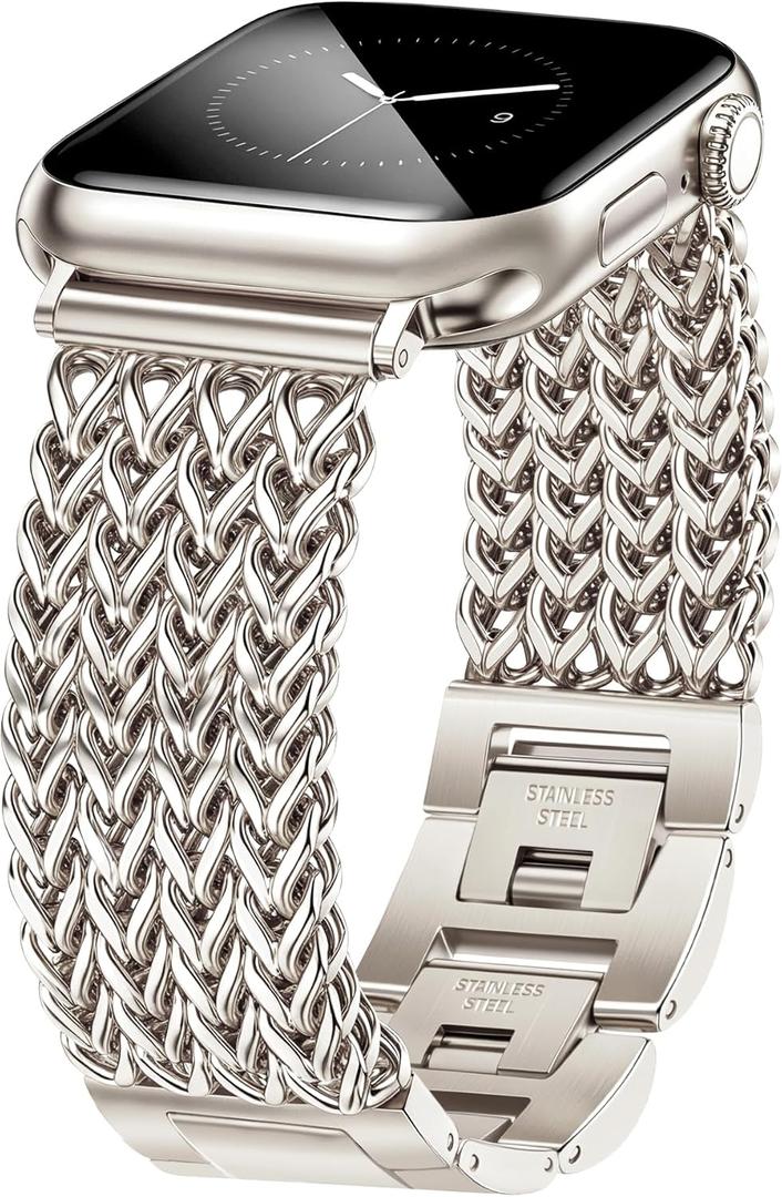 JR.DM Starlight Bracelet Band Women Compatible with Apple Watch 42mm(S3/2/1) 44mm 45mm 46mm 49mm Designer Stainless Steel Metal Chain Dressy Strap for iWatch Series 11/10/9/8/7/6/5/4/SE/3/2/1/Ultra