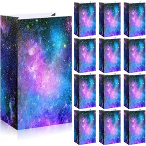 Containlol 28 Pack Galaxy Party Favor Paper Bags, Space Galaxy Print Candy Favor Bags Goodie Popcorn Treat Solar System Planet Present Wrapping for Birthday Space Party Supplies