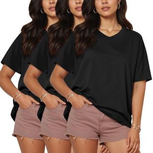 HLTPRO 2 Pack Oversized Tshirts for Women - Loose Fit Baggy Workout Tops Casual Summer Beach Vacation Plus Size Clothing Black/Black/Black XL