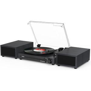 Vinyl Record Player with Speakers,Bluetooth Portable Turntable for Vinyl Records,Phonograph LP Player with 3 Speed USB RCA in Vintage, Black