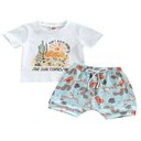 Western Toddler Baby Boy Girl Summer Clothes Cactus Print Short Sleeve T-Shirt Tops Elastic Waist Shorts 2Pcs Set,  0-6M