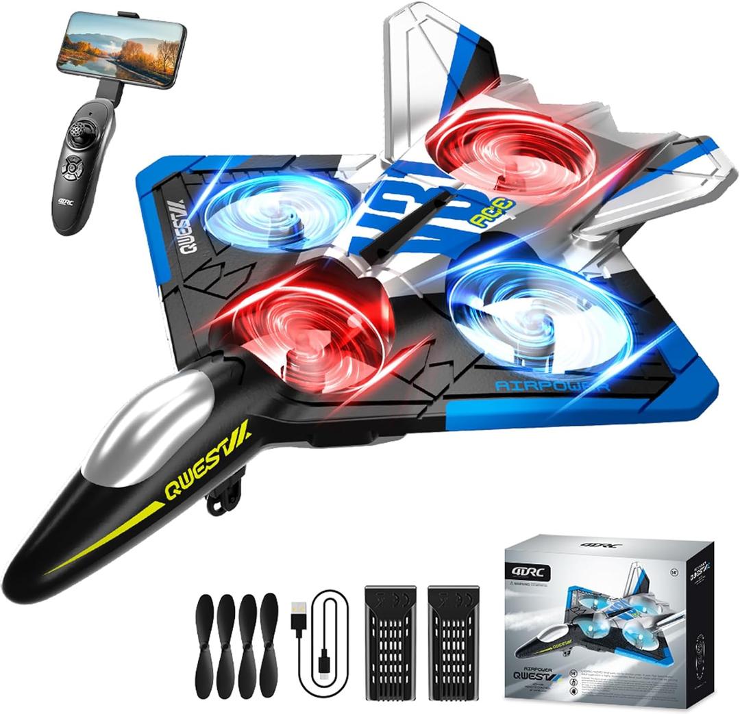 4DRC V31 RC Plane with Camera, Foam Remote Control Airplanes Drones for Kids Adults 8-12 12-16, RC Airplane Fighter Jet with Light, 360 Flip Fighter Jet Toy, Gravity Sensing, Stunt Roll, Airplane Toy
