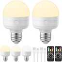 Rechargeable Light Bulb with Remote - E26 2Pack 5W 350LM Dimmable Detachable LED Bulb 3 Color Temperature Options & 3 Timer, 2000mAh Battery Operated Magnetic Bulbs, Bulbs for Non-Hardwired Fixture