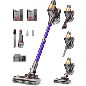 Cordless Vacuum Cleaner, 2 Batteries 120 Mins Runtime, 600W 50KPA Stick Vacuum with Self-Standing, Tangle-Free Brush, LED Display, Vacuum Cleaner for Home Hardwood Floor, Carpet, Pet Hair
