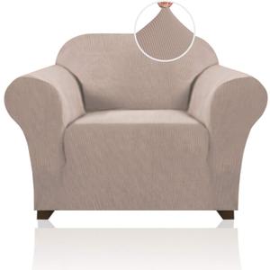 PrinceDeco Stretch Chair Cover Chair Slipcovers with Arms 1-Piece Chair Sofa Slipcovers or Living Room Non Slip Armchair Cover Furniture Protector Dogs Pet Friendly(Armchair,Sand)