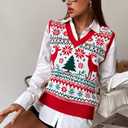 JULYCLO Christmas Sweater Vest Women Ugly Xmas Reindeer Knit Sweaters Casual Santa Snowflake V Neck Sleeveless Outwear Tops